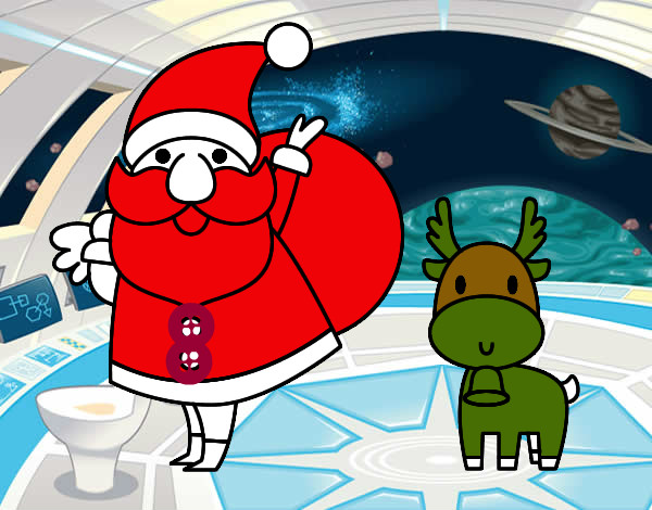 Dibujo Papá Noel y un reno pintado por morelles14