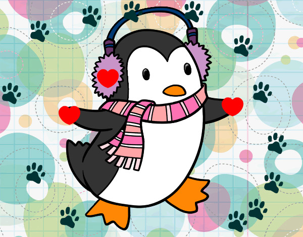 Dibujo Pingüino con bufanda pintado por solesit