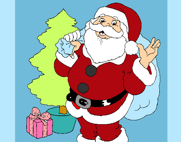 Dibujo Santa Claus y un árbol de navidad pintado por anto22