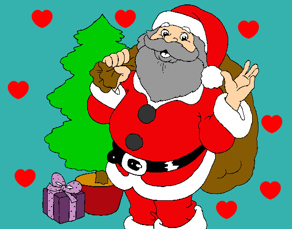Dibujo Santa Claus y un árbol de navidad pintado por elv78