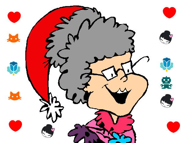 Dibujo Abuela con gorro navideño pintado por pabloraul