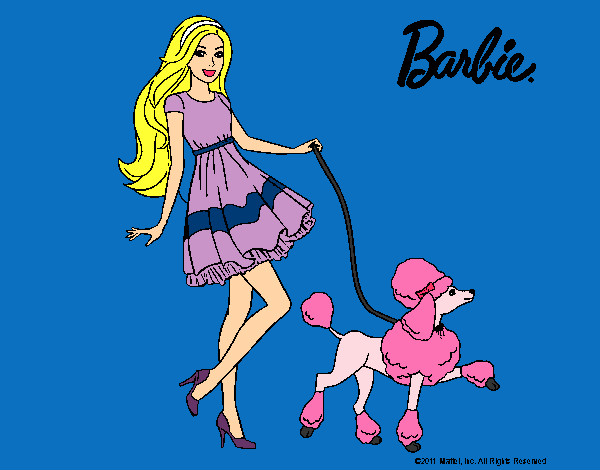 Barbie paseando a su mascota