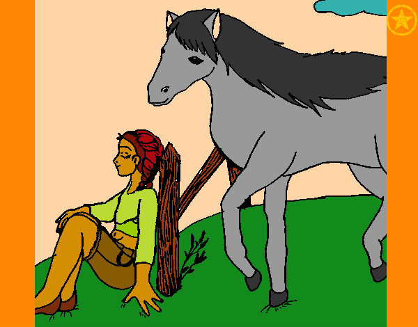 Dibujo Chica y caballo pintado por yireth