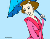 Dibujo Geisha con paraguas pintado por solesit