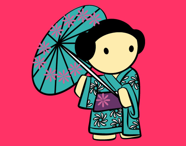 Dibujo Geisha con sombrilla pintado por lilima