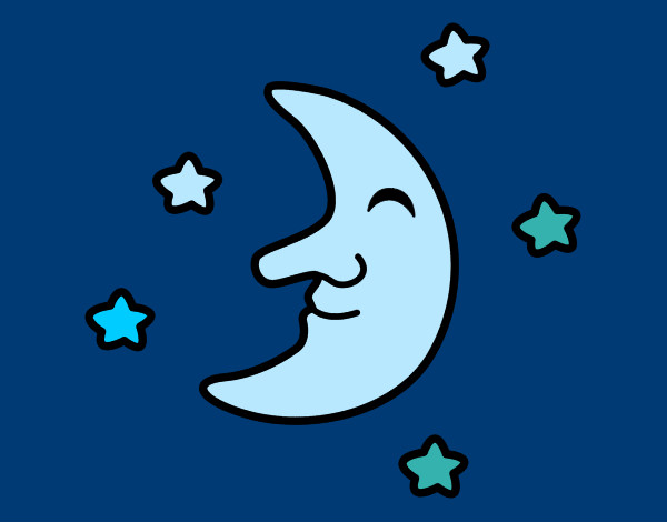 Dibujo Luna con estrellas pintado por juandejesu