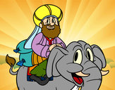 Dibujo Rey Baltasar en elefante pintado por arro