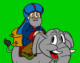 Dibujo Rey Baltasar en elefante pintado por kittylove
