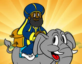 Dibujo Rey Baltasar en elefante pintado por Manuell