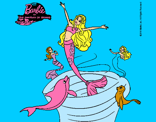 Dibujo Barbie sirena contenta pintado por natimar