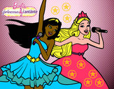 Dibujo Barbie y la princesa cantando pintado por isha