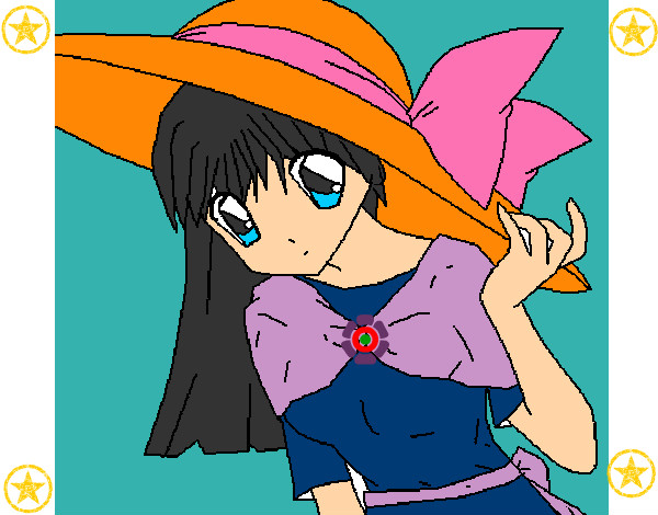 Dibujo Chica con sombrero pamela pintado por Valerita3