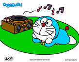 Dibujo Doraemon escuchando música pintado por carla10