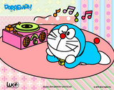 Dibujo Doraemon escuchando música pintado por puchita