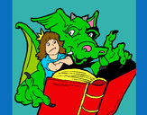 Dibujo Dragón, chica y libro pintado por MOGLI