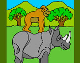 Dibujo Rinoceronte y mono pintado por MOGLI