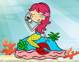 Dibujo Sirena sentada en una roca con una caracola pintado por cecysva