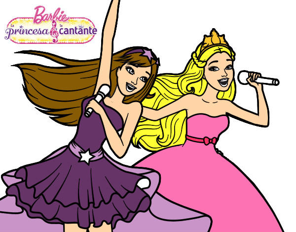Dibujo Barbie y la princesa cantando pintado por JohanaBH