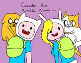 Dibujo Finn y Jake con Fionna y Cake pintado por guguimdq