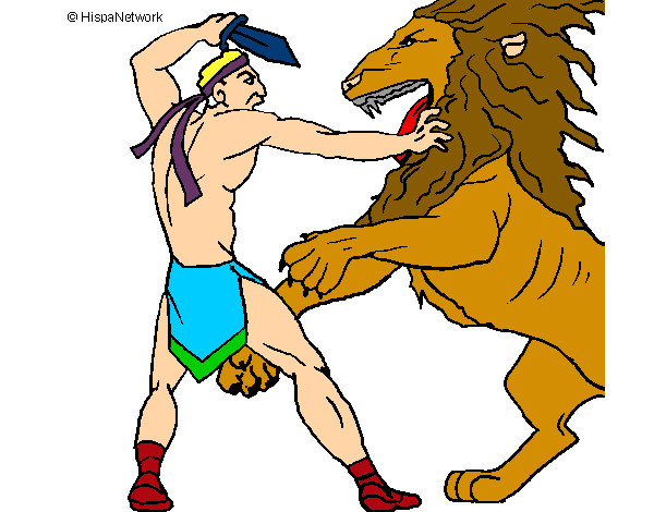 Dibujo Gladiador contra león pintado por gokuss3