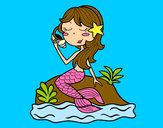 Dibujo Sirena sentada en una roca con una caracola pintado por amalia