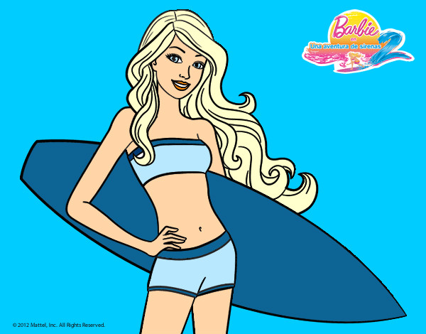 Dibujo Barbie con tabla de surf pintado por oded