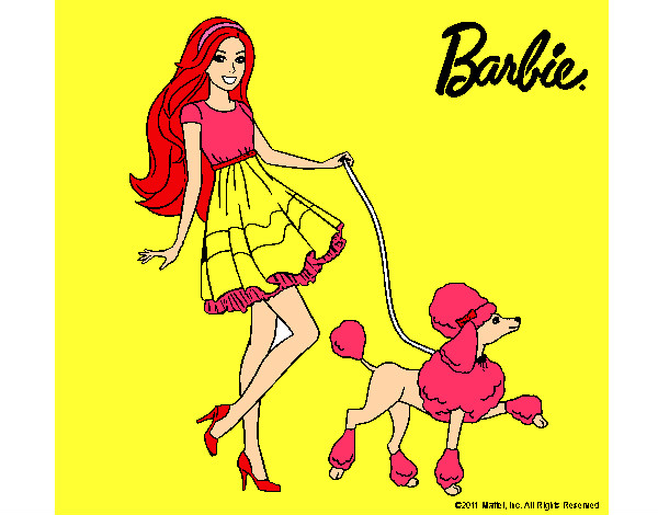 Barbie paseando a su mascota