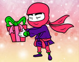Dibujo Ninja con un regalo pintado por abey  