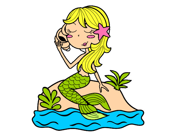 Dibujo Sirena sentada en una roca con una caracola pintado por 2006magui