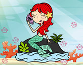 Dibujo Sirena sentada en una roca con una caracola pintado por AgosSwag