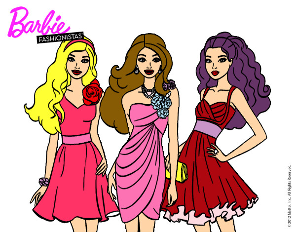 Dibujo Barbie y sus amigas vestidas de fiesta pintado por NICOLECAMI