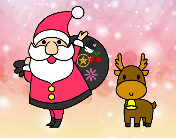 Dibujo Papá Noel y un reno pintado por Esti8
