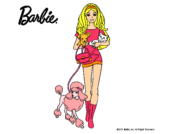 Dibujo Barbie con sus mascotas pintado por emily-mia