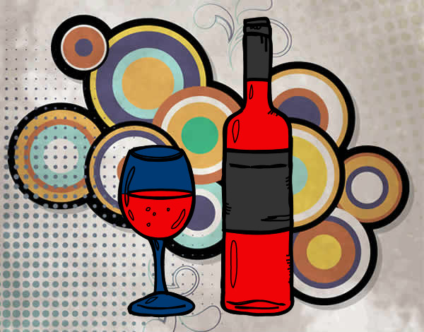 Dibujo Botella de vino y copa pintado por adriana_12