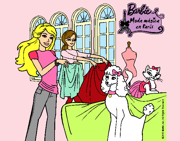 Dibujo Barbie y su amiga mirando ropa pintado por LuciTini