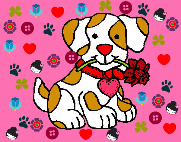 Dibujo Cachorro con una flor en la boca pintado por LuciTini