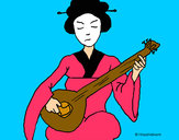 Dibujo Geisha tocando el laud pintado por amalia