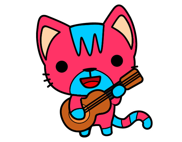 Dibujo Gato guitarrista pintado por LuciaOrteg