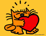 Dibujo El gato y el corazón pintado por Quira