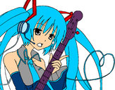 Dibujo Miku con guitarra pintado por Miku-sama