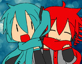 Dibujo Miku y Len con bufanda pintado por finncat