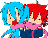 Dibujo Miku y Len con bufanda pintado por Miku-sama