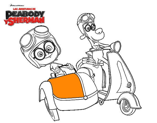 Dibujo Mr Peabody y Sherman en moto pintado por KENDRU