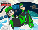 Dibujo Mr Peabody y Sherman en moto pintado por Tinau 