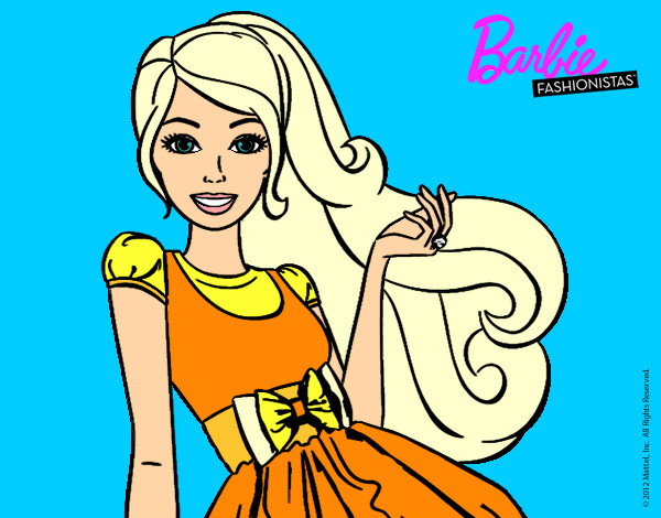 Dibujo Barbie con su vestido con lazo pintado por chiquit