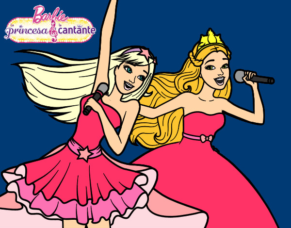 Dibujo Barbie y la princesa cantando pintado por chiquit