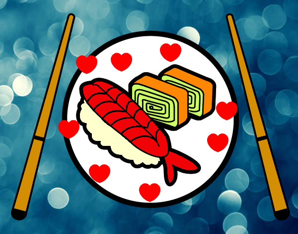 Dibujo Plato de Sushi pintado por enya34