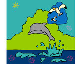 Dibujo Delfín y gaviota pintado por ardnas