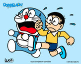 Dibujo Doraemon y Nobita corriendo pintado por -gisela-