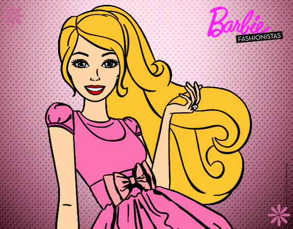 Dibujo Barbie con su vestido con lazo pintado por fatucha